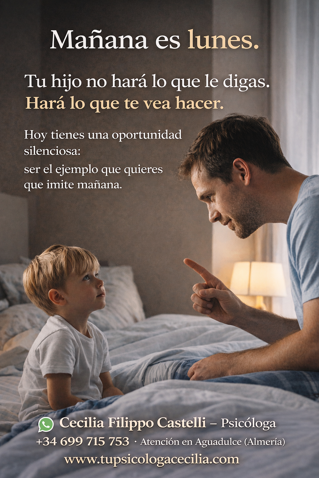 Tu hijo no hace lo que le dices. Hace lo que te ve hacer.