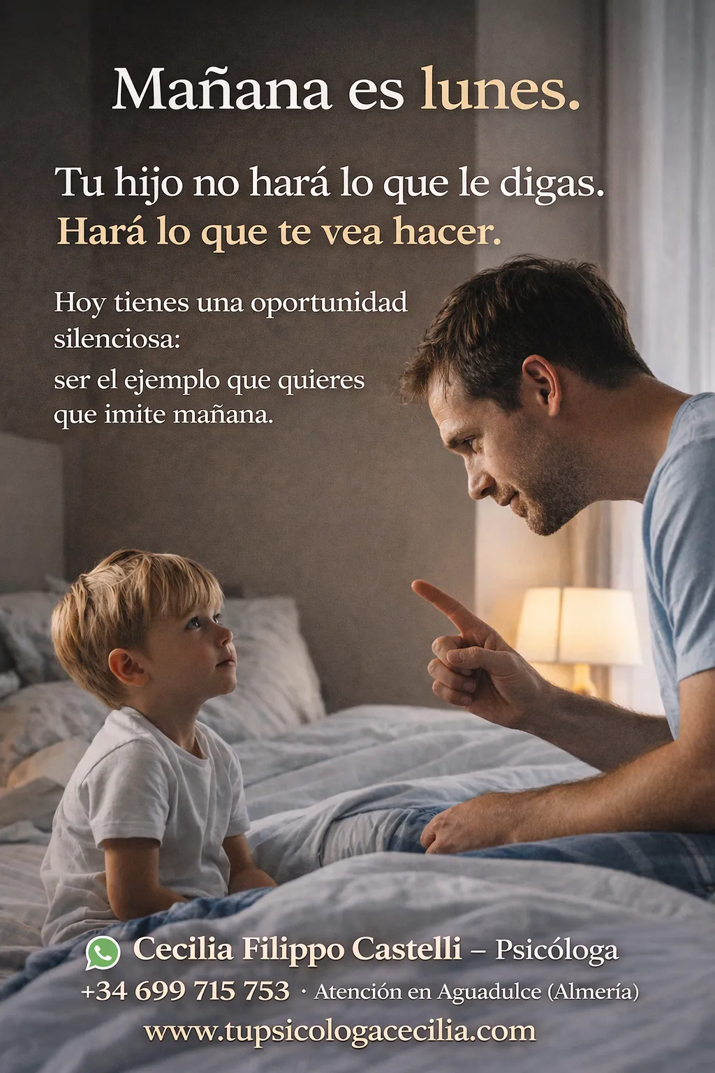 Tu hijo no hace lo que le dices. Hace lo que te ve hacer.